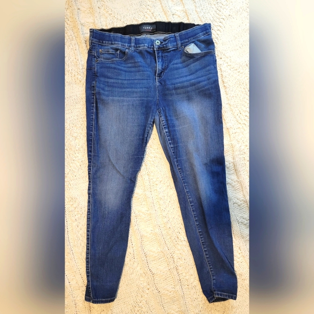 Medium Blue Skinny Jeans with Faded Whiskering